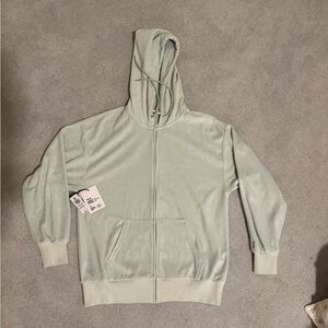 Aritzia TNA Towel Terry Light Green Zip-Up Hoodie
